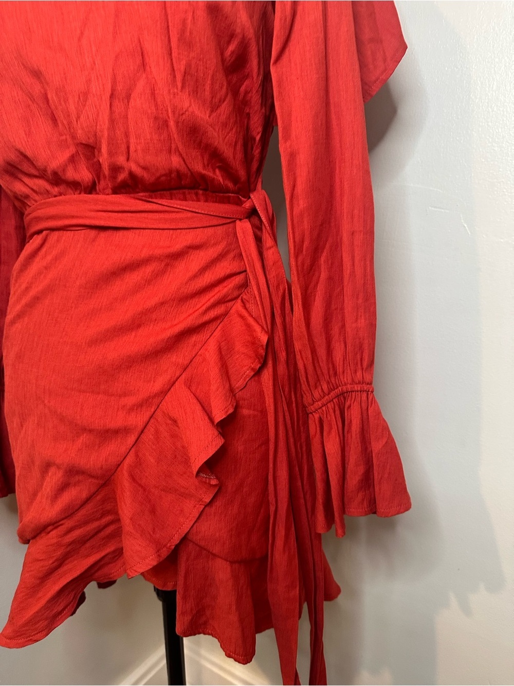 Open back Ruffled Mini Dress small deep rust color - Picture 2 of 14